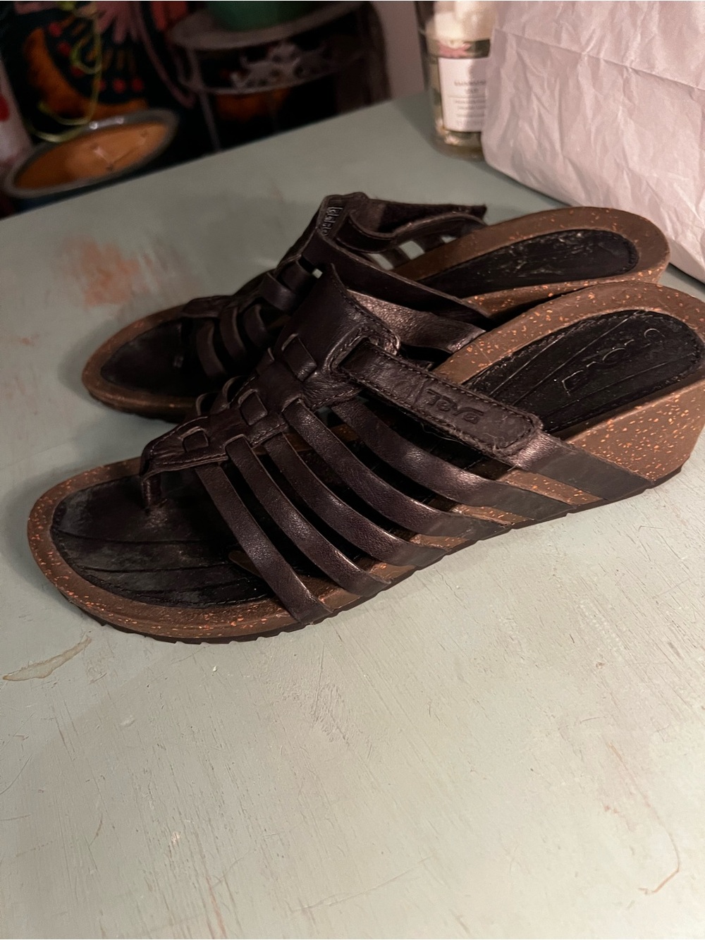 Teva Brown and Black Strappy Wedge Sandals